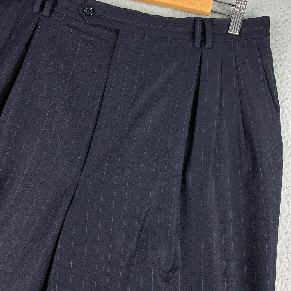 Canali Dress Pants Mens IT 54 US 33x28 Navy Pinstriped Wool Pleated Cuffed Italy